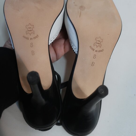 NWOB Womens Isaac Mizrahi Black White Leather Slingback Pumps Heels 8 - Picture 7 of 8